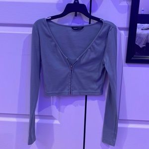 SHEIN cropped green zip up long sleeve